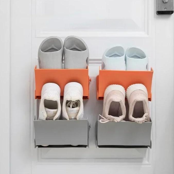 Double-layer Organizer Household Storage Rack Foldable Shoes Rack Wall Mounted Slippers Hanging Shelf Holder Storage Rack