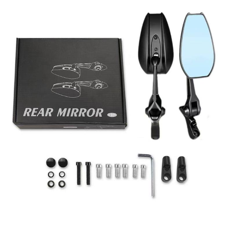 1Pair Motorcycle Rear View Mirror Blue White Glass Angle Adjustable Motorcycle Side Mirror Explosion-Proof Anti Dazzling Lens