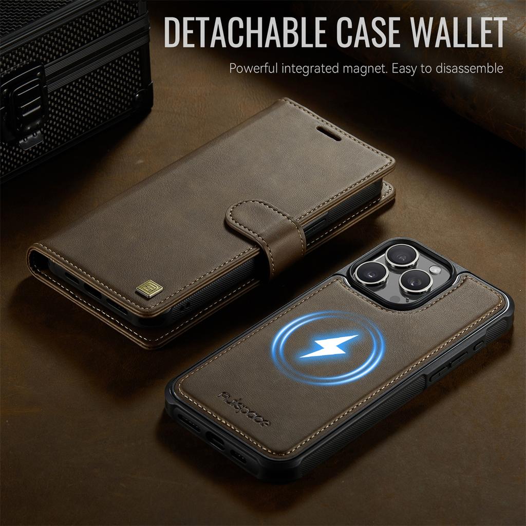 2-in-1 Magnetic Detachable Wallet Case for iPhone 15/15 Pro/15 Pro Max/15 Plus - PU Leather, Card Slots, MagSafe Charging, 360° Protection & Kickstand