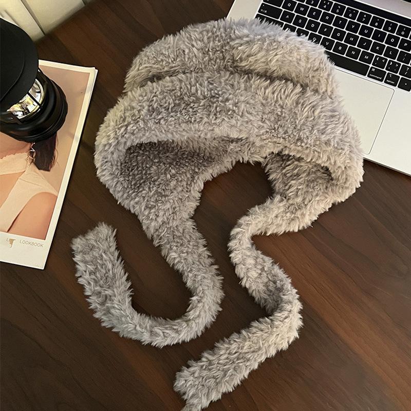 

Милая плюшевая шапка с медвежьими ушками, женская осенне-зимняя новинка, для большого лица, визуально уменьшающая лицо, теплая вязаная шапка с защитой ушей