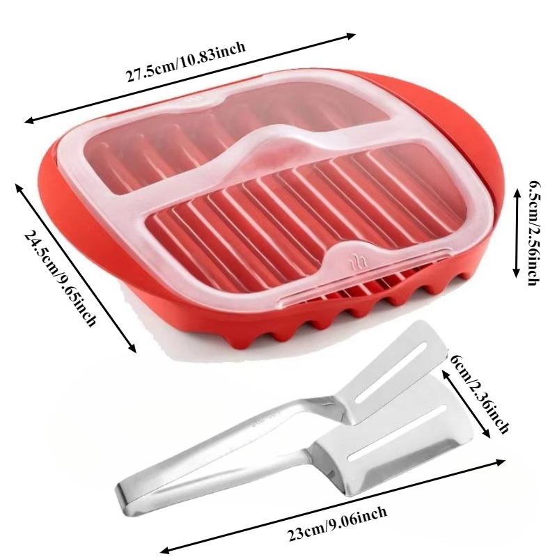 Microwave Bacon Maker Cooker Tray with Splatter Lid Safety Quick No Mess Pizza Tray in few Minute Efficient Food PrepKitchenTool