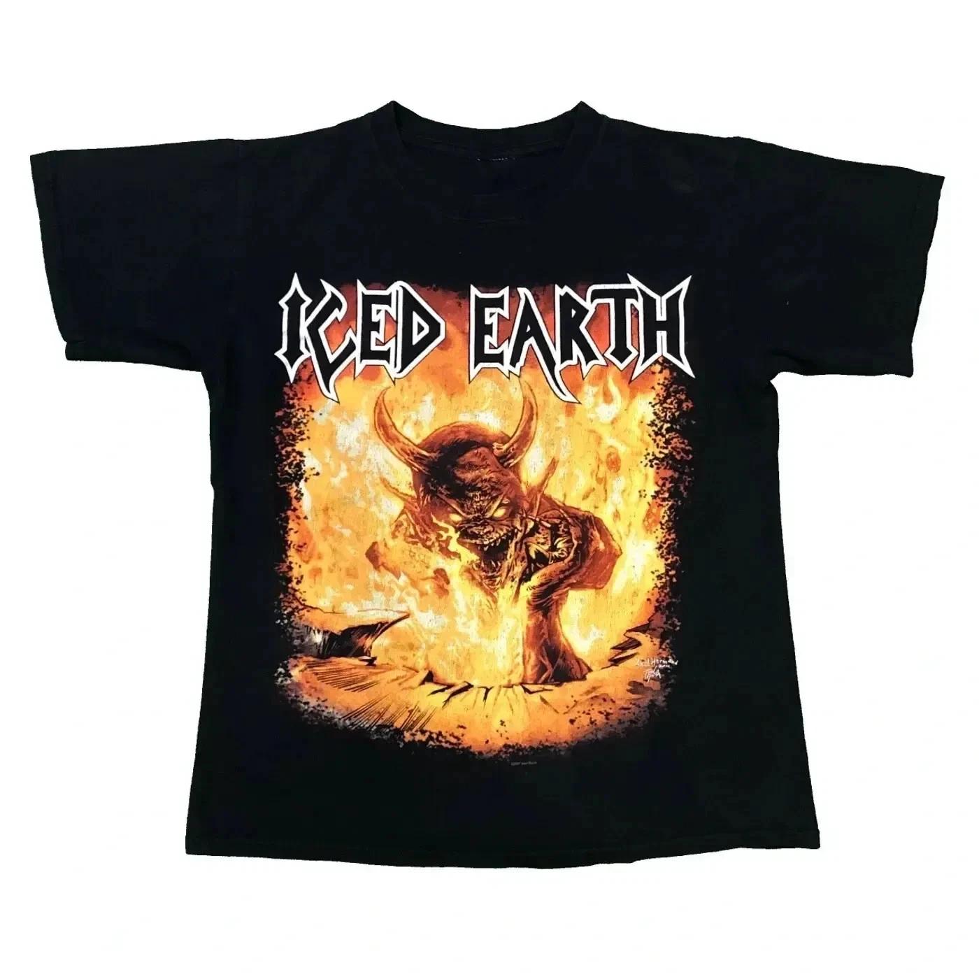Vintage 2007 Iced Earth Burnt Offerings T Shirt Mens Medium Black Metal Band Tee 4XL