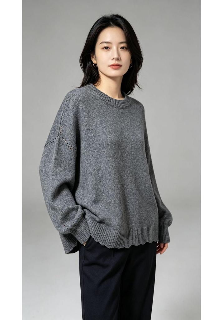 2026 Euro-American Autumn/Winter Women's Loose Solid Color Round Neck Pullover Sweater