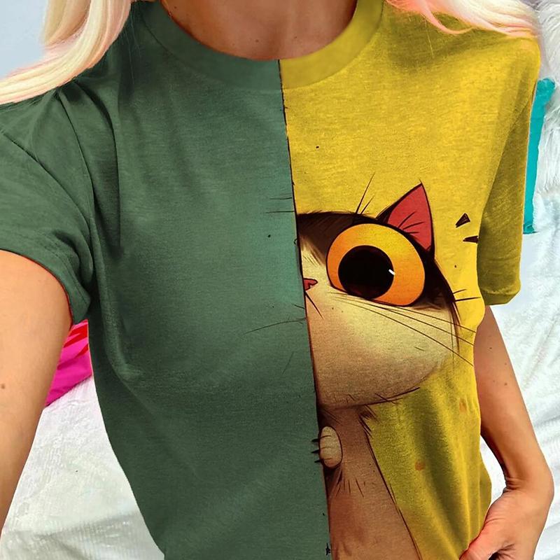 

Модная женская футболка с принтом линяющей кошки, забавная повседневная футболка с круглым вырезом и короткими рукавами, летняя женская футболка 8XL зелёный