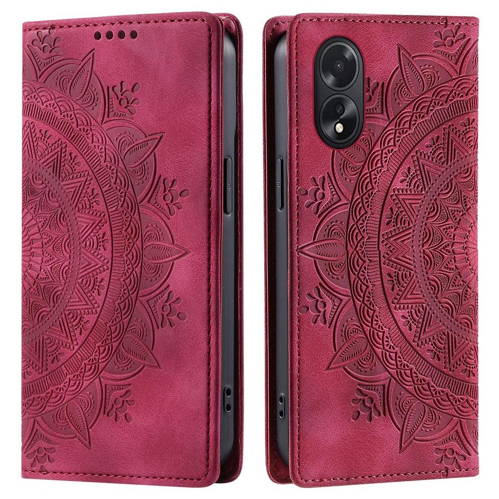 for OPPO A58 4G,A38,A18 Mandala Embossed PU Leather Flip Wallet Case Magnetic Closure Cover