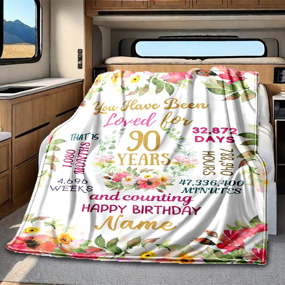 Floral Birthday Celebration Customize Your Name Rv Blanket Soft Cozy Lightweight For All Seasons Perfect Gift For Friends' Birthdays Camping Picnics