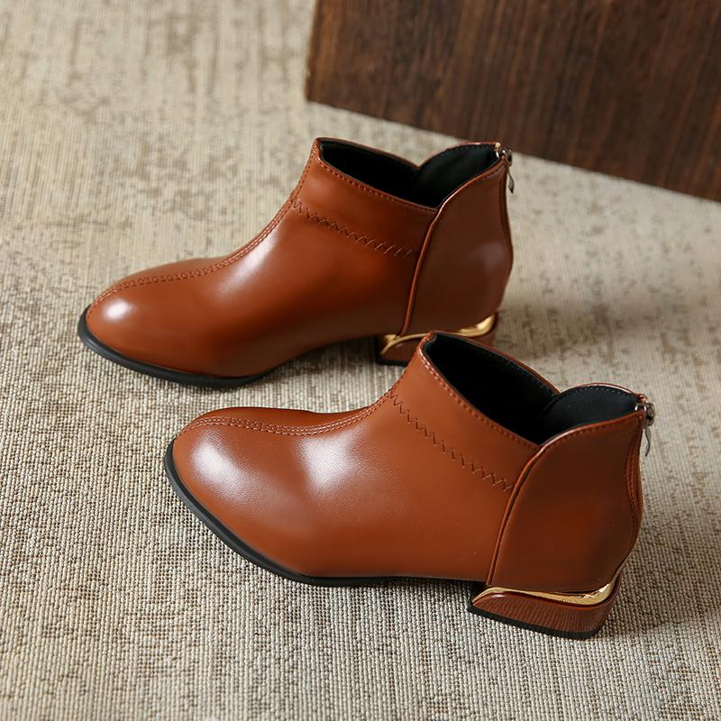 New Autumn Booties Women's Round Toe Spliced Rear Zipper Soft Sole Anti-Slip Wear-Resistant Ankle Boots