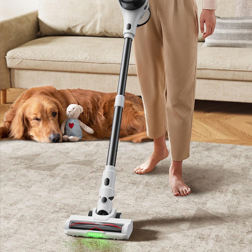 MOOSOO S5 Mate Cordless Stick Vacuum Cleaner, 20kPa Powerful Suction, 55min Runtime, 1L Dustbin, Green LED Technology