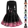 Women's Trendy Casual Long Sleeve Neck Halloween Print Dress