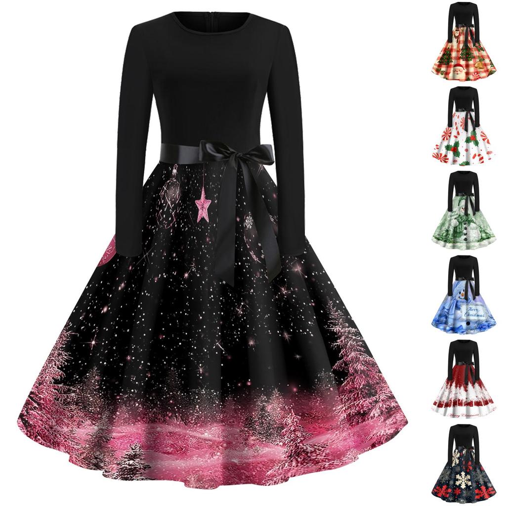 Women's Trendy Casual Long Sleeve Neck Halloween Print Dress