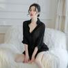 Sexy Pajamas Boyfriend Wind Lace-up Medium-sleeved Transparent Shirt Pajamas Seduce Passion Home Private Room Bed