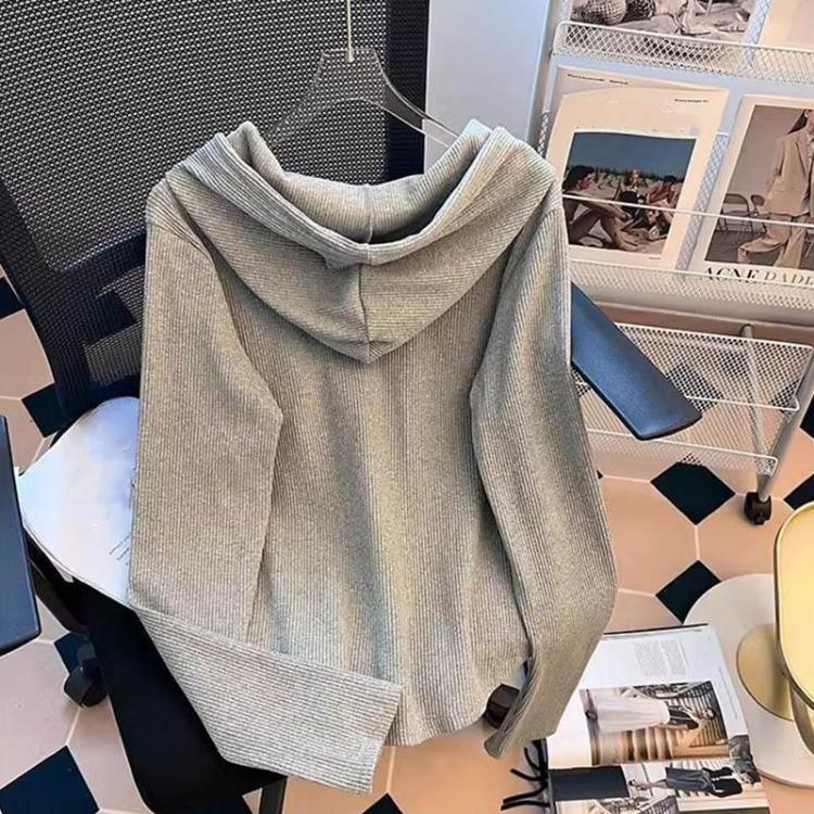 Hooded Sweatshirt Women Casual Tops Solid Color Sports Top Comfortable Stretch