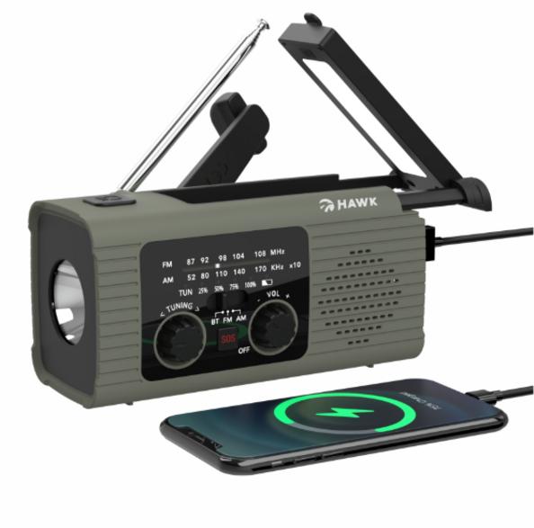 Radio solarne dynamo na korbkę hawk expedition r10 hwrdi410gn zielono-czarny