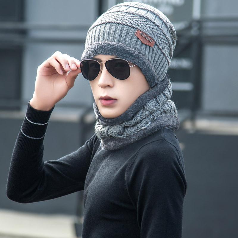 Autumn and Winter Warm Neck Wool Cover Hat Men's Fleece Thickened Knitted Hat Cover Scarf Two-piece Cover