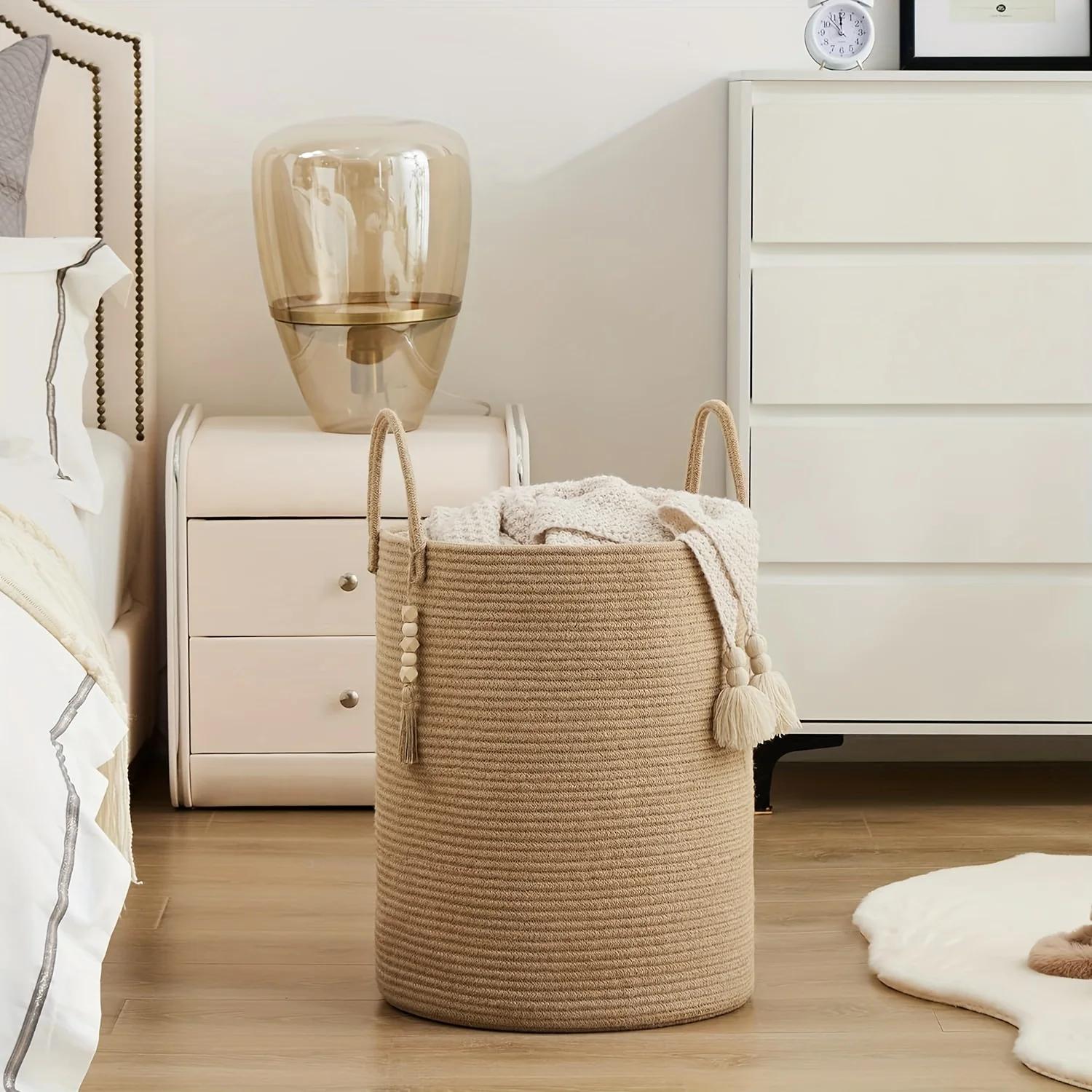 

Extra Large Rope Storage Basket Dirty Clothes Bin Household Toys Storage Organizer Suitable for Bedroom Living Room Balcony Good 38x50cm коричневый