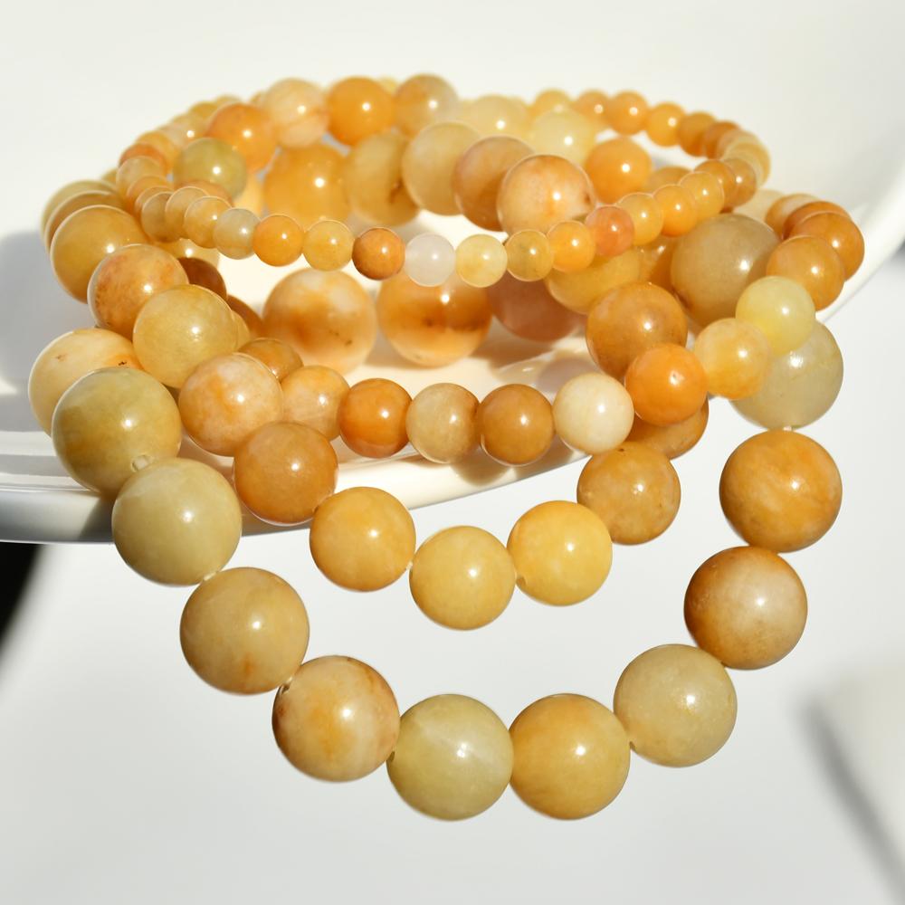 Vintage Gul Stein 4mm 6mm 8mm 10mm Runde Perler Naturstein Armbånd For Kvinner Bøhmisk Ferie Håndlaget Zirkon