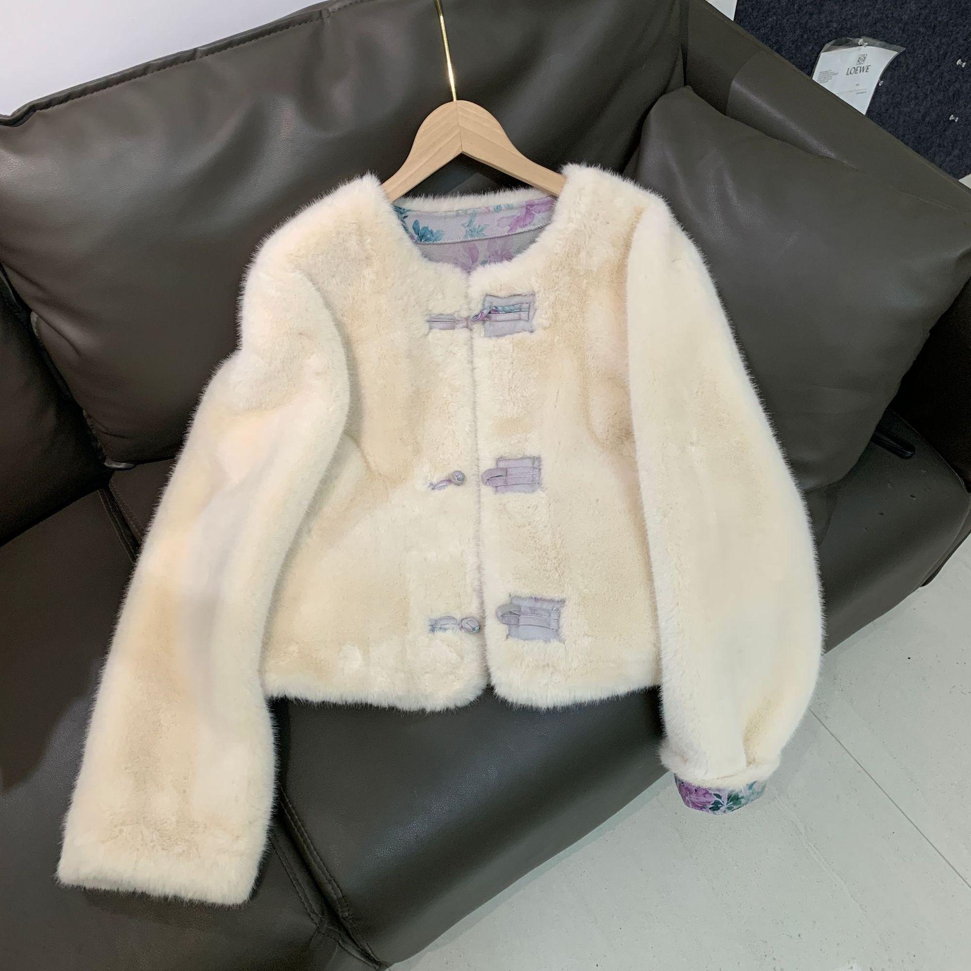 

Новая шуба из норки в китайском стиле, короткий топ из норки, новая женская имитация норки в китайском стиле one size fits all слоновая кость