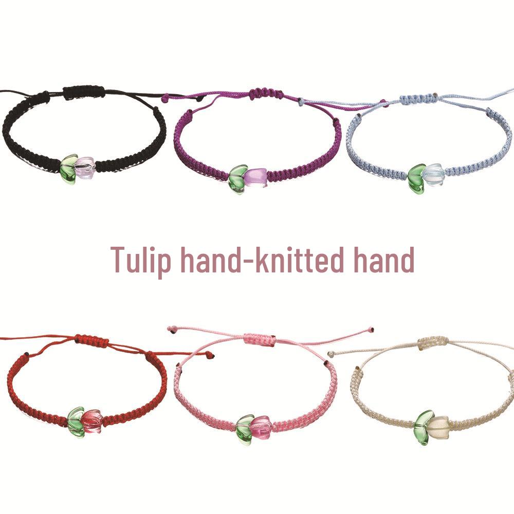 

Регулируемый красный браслет ручной работы «Тюльпан» для женщин