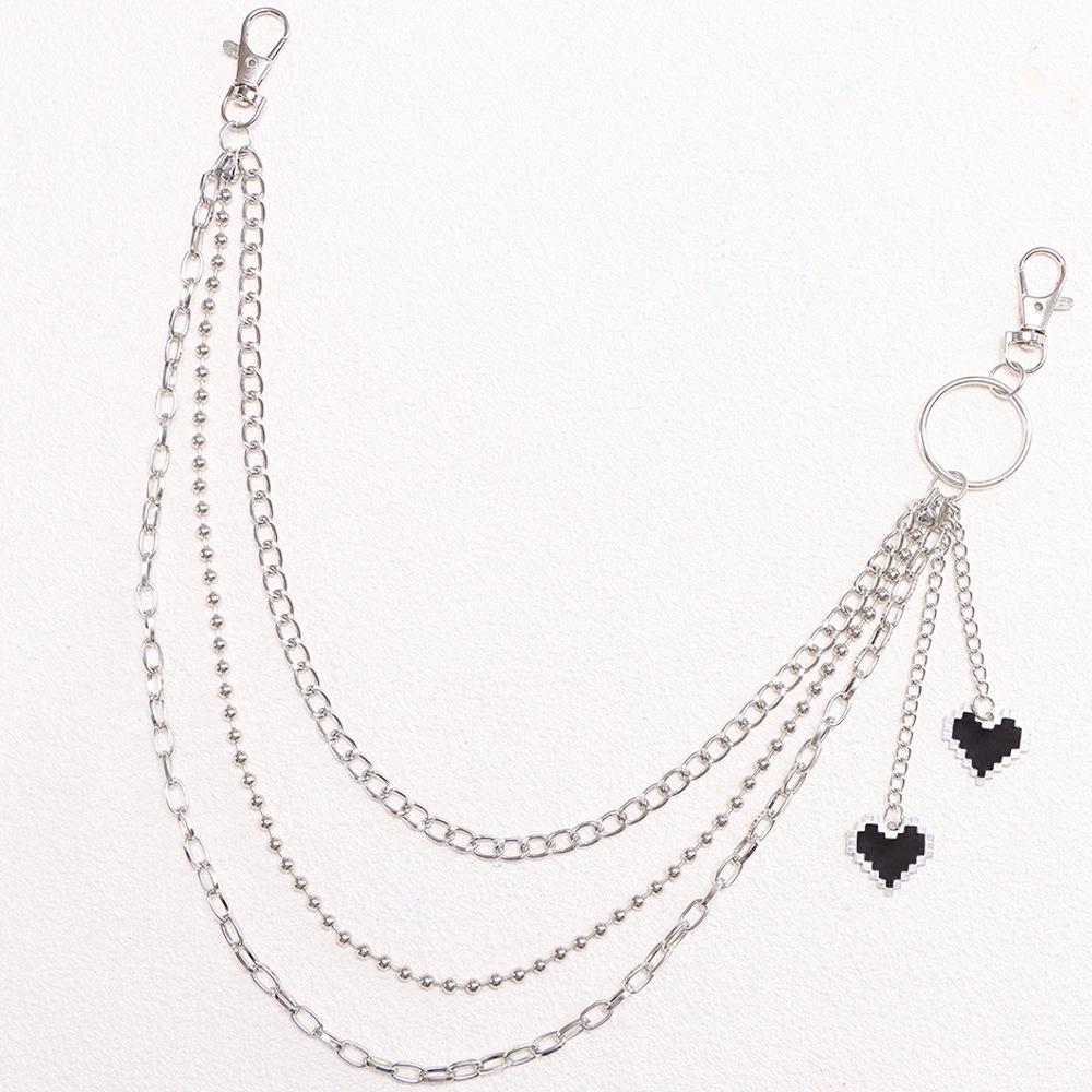 Trendy Black Heart Pendant Multi-layer Pants Chain - European & American Hip Hop Style