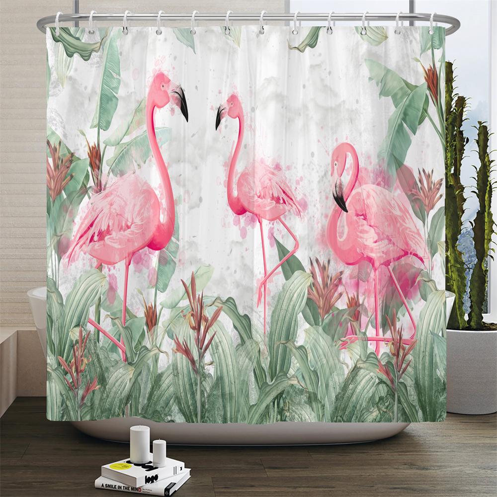 Flaming Zasłony Prysznicowe Zielony Liść Łazienka Wodoodporna Tkanina Poliestrowa Nadruk Dekoracja Zasłona Kąpielowa