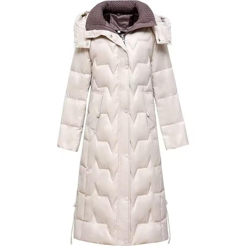 Down Jacket Women's Medium and Long Models, New Over-knee Thickened, Slim and Thin, Warm White Duck Down Jacket