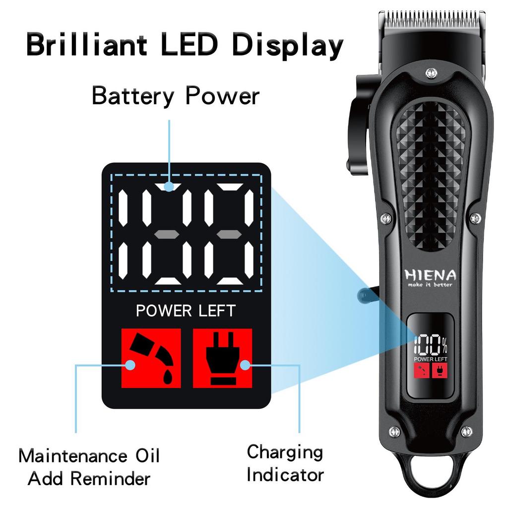 HIENA Electric Hair Clipper with Number Display, Oil Head Carving, Push Clippers for Barbers.