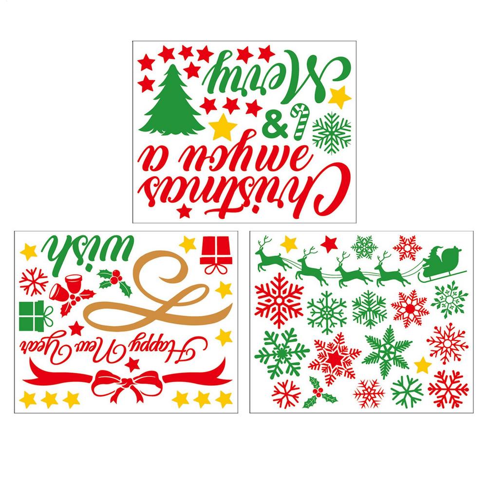 

3 Piece Removable Christmas Window Stickers Tree Snowflake Elk Decals Cute Holiday Decor for Bedroom Living Room Door Office