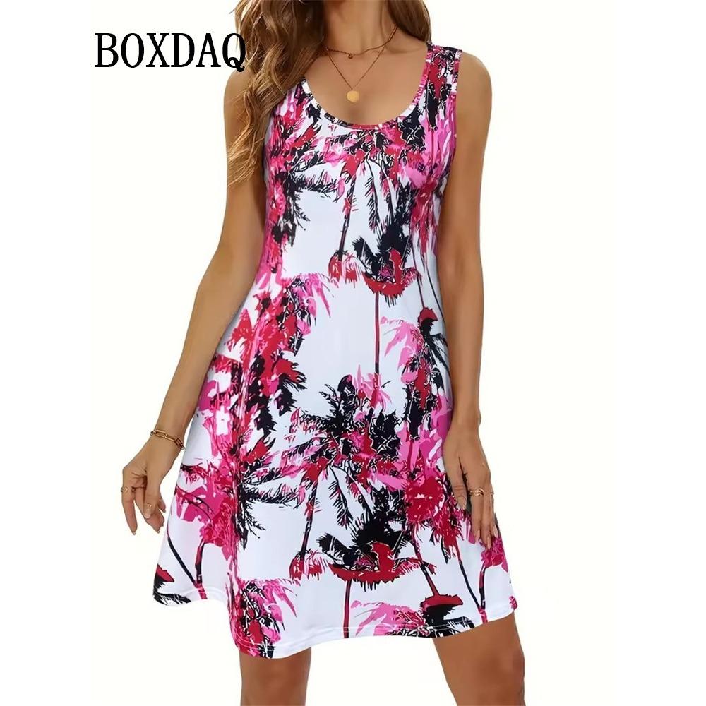 Summer Hawaii Scenery 3D Print Beach Dresses Women Loose Party Dress Sleeveless Sundress Casual Flower Tank Short Dresses 2025
