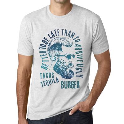 Men’s Vintage Tee Shirt Graphic T Shirt Tacos, Tequila and Burger Vintage White