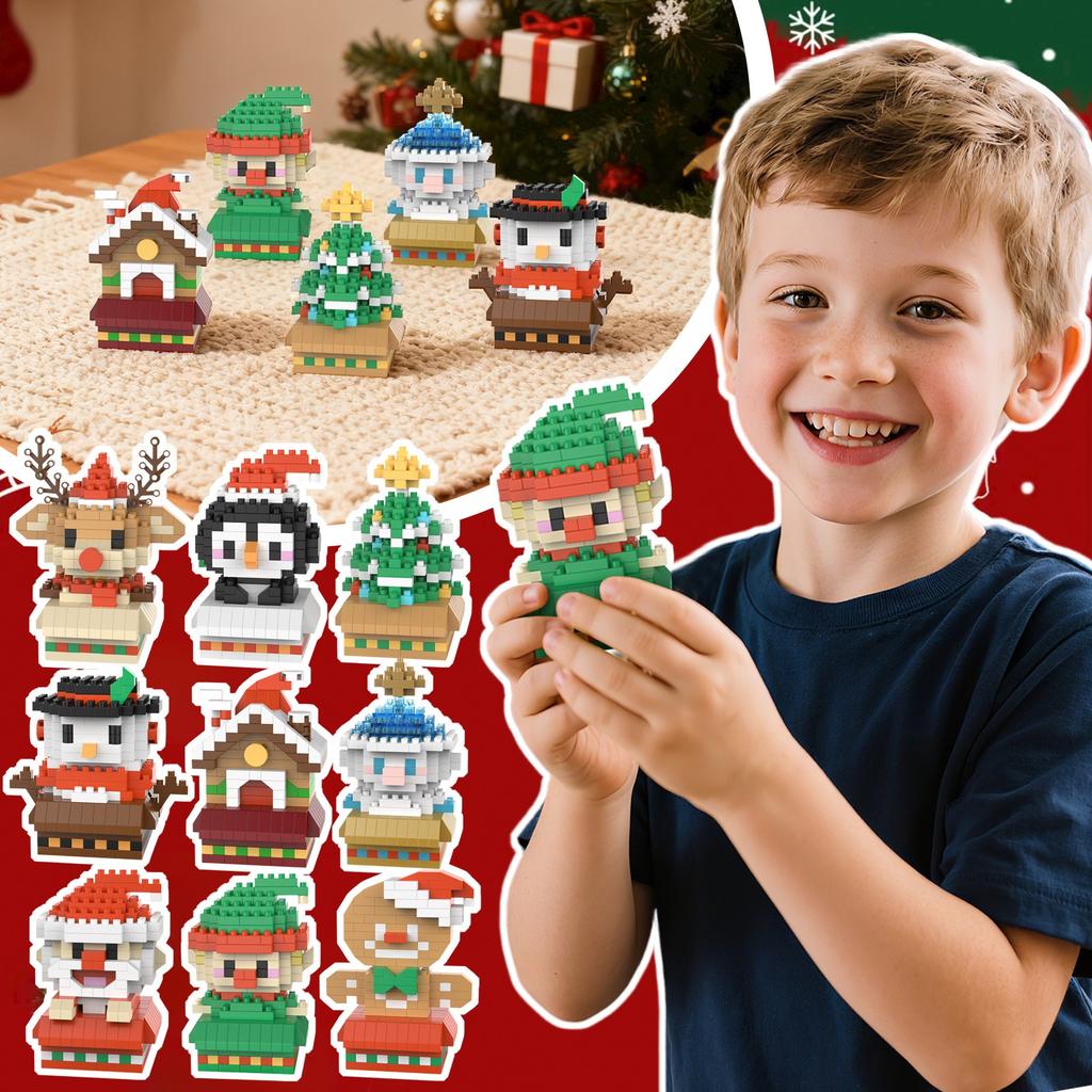 Christmas Cartoon Building Block Figurines, Snowmen, Micro-Particle Toy Gifts