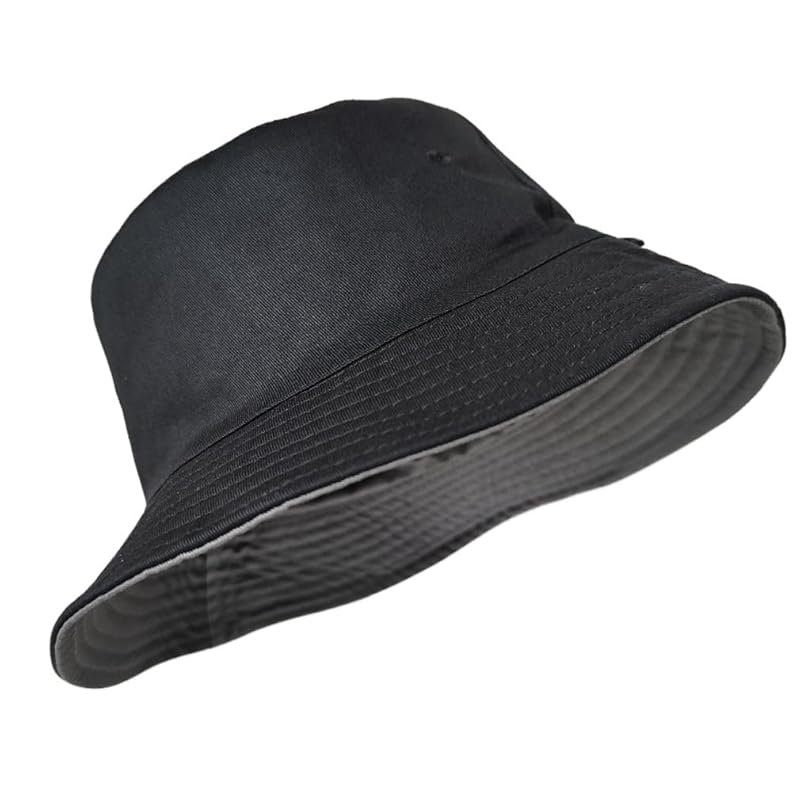 

[Laquest] reversible bucket hat big size men s ladies cotton With chin strap (Black/Gray, 2XL)