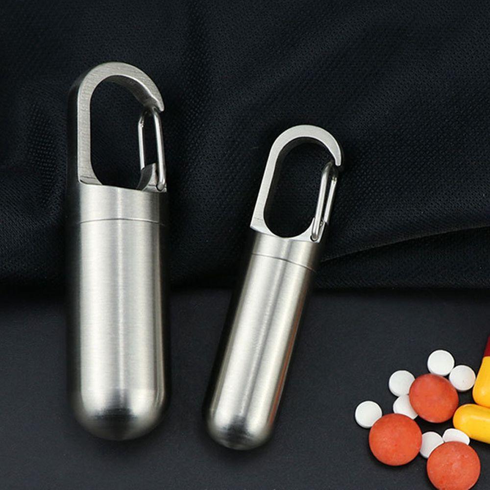 Key Ring Stainless Steel Travel Pill Case Medicine Pill Box Capsules Organizer Granule Storage Box