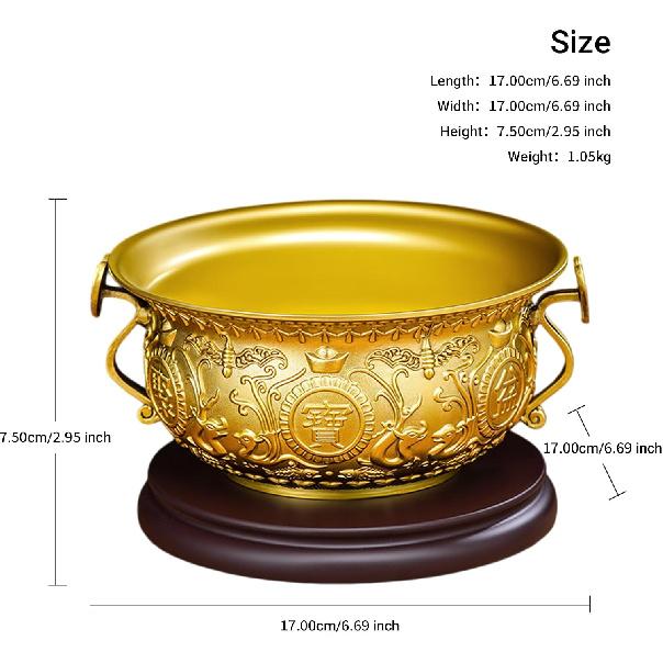 Aris & Juno Brass Treasure Bowl - Traditional Chinese Style, Perfect for Home or Office To Attract Wealth and Good Fortune (Length: 13 Cm)