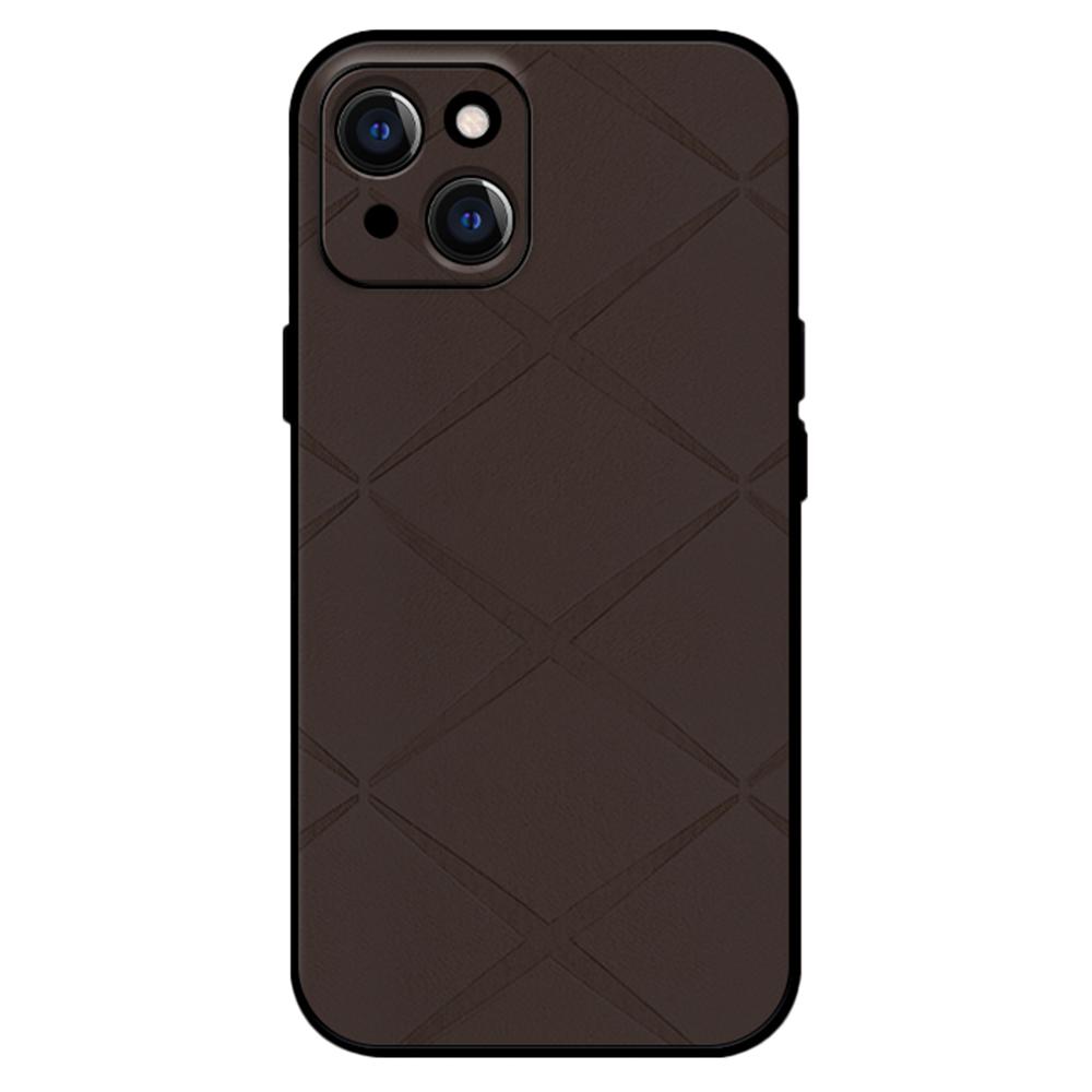 

For iPhone 13 Case PU Leather+PC+TPU Phone Cover Precise Lens Protection Brown