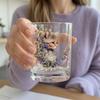 Cute Cat Floral Glass, Juice Coffee Cup, Milk Tea Glass Mug, Artistic Whiskey Coffee Mug for Home Bar, Gift for Cat Lovers