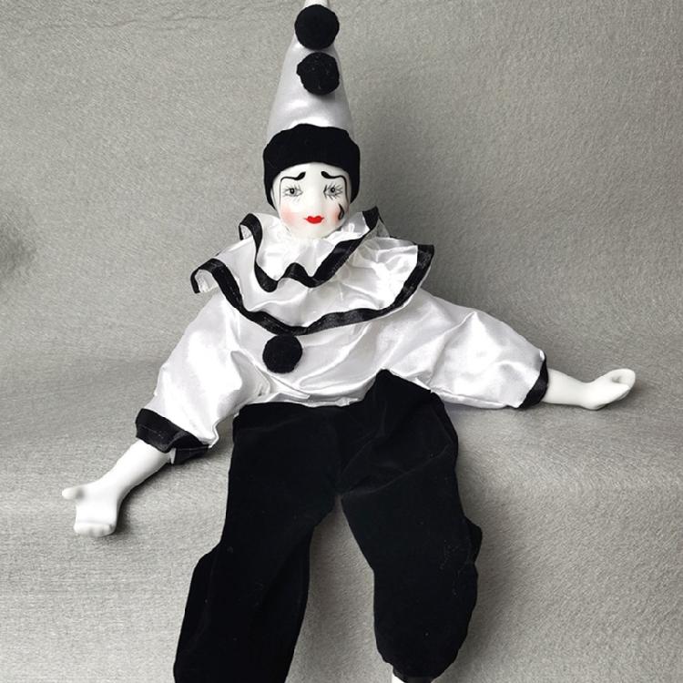16 Inch Porcelain Harlequin Doll Props Art Ornaments Collectible Table Desk Decors with Costume Clown Dolls