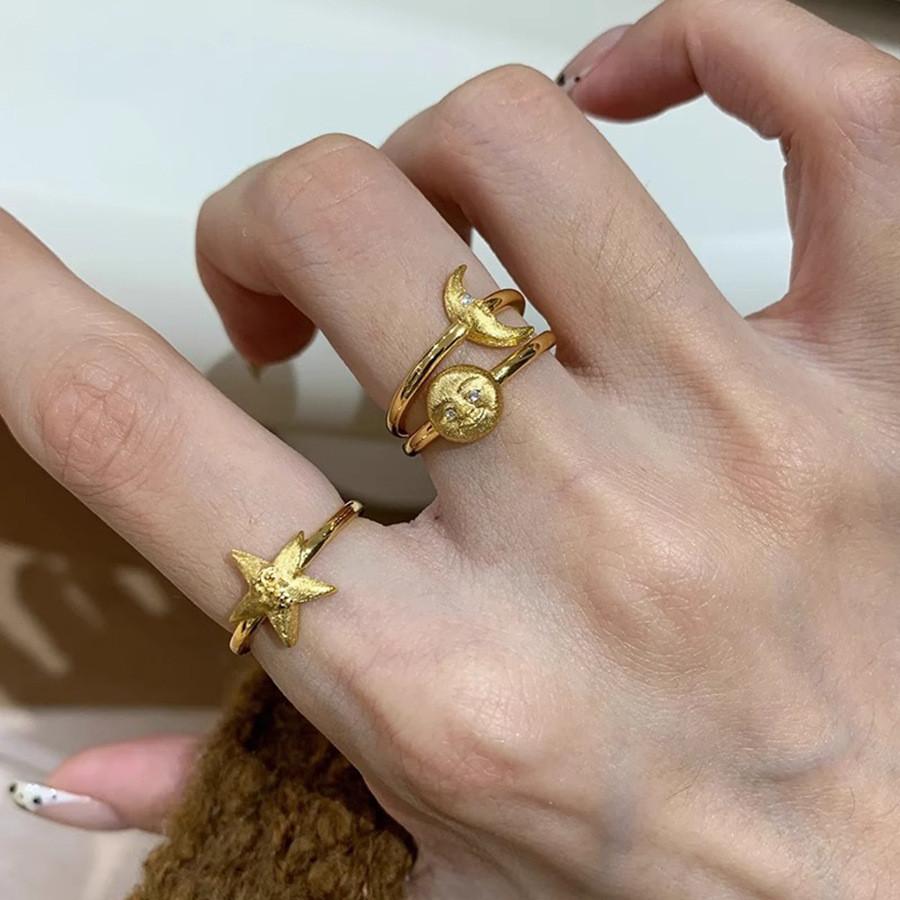 Elegant Copper Star Moon Sun Ring For Women Unique Design Adjustable Size Fashion Accessory