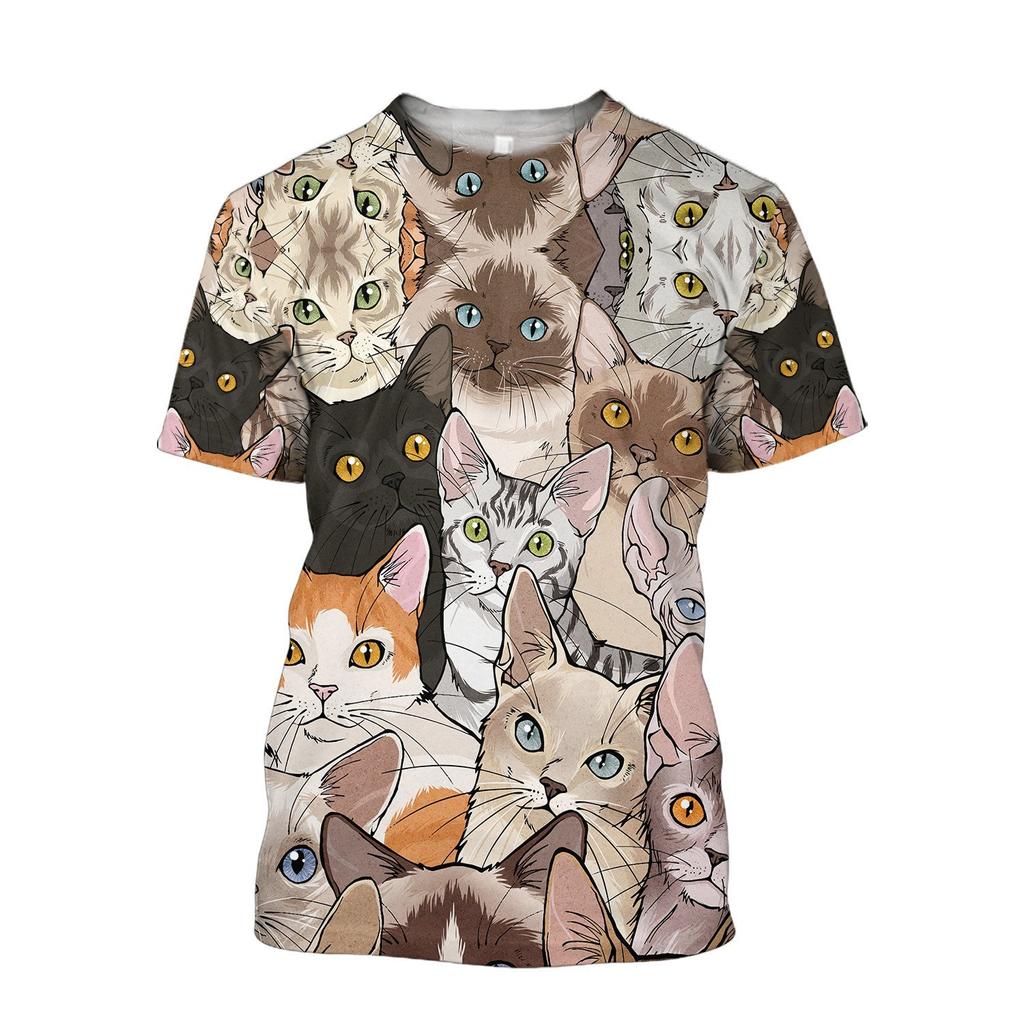 Fashion Fun Cool Animal Cat Graphic T Shirts Summer Casual Hip Hop Harajuku Streetwear Personality Printed O-neck Short Sleeve