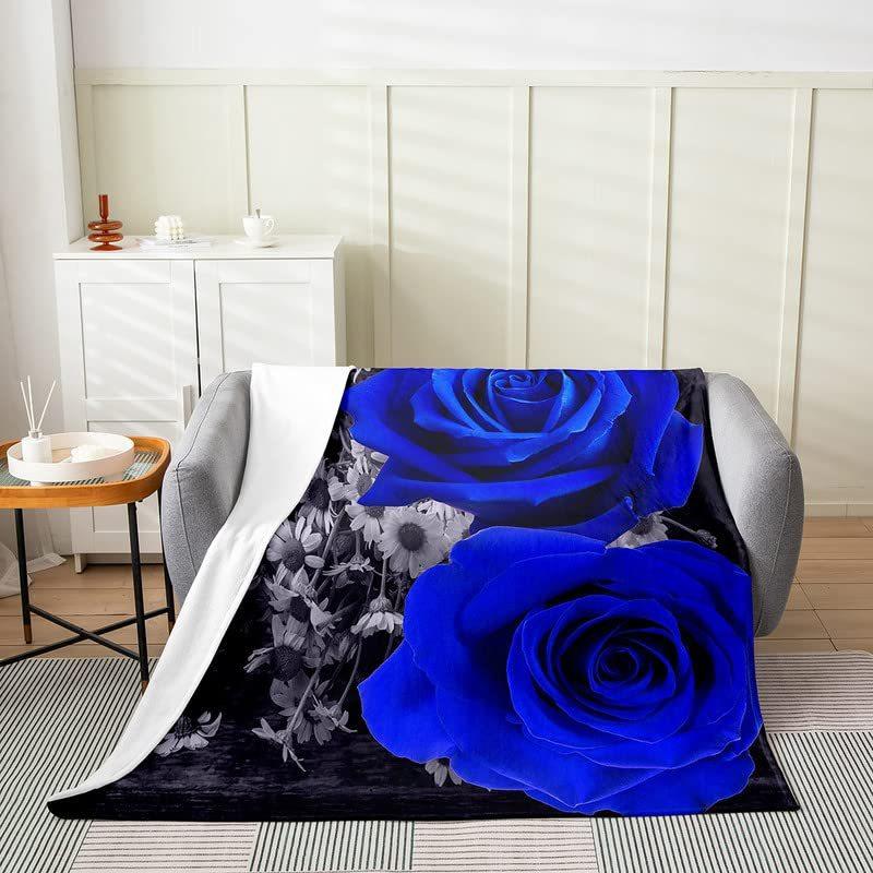 

Blue rose flower Printed Blanket for Sofa Bed Travel Camping Living Room Office Conditioning Blanket for All Seasons Gifts 75x90cm