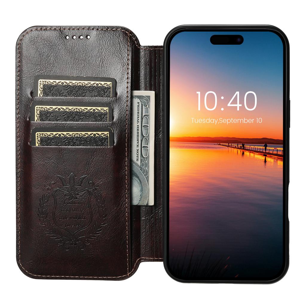 SUTENI J05 For iPhone 16 Deksel Kompatibelt med MagSafe Teksturert PU-skinn Flip-telefondeksel