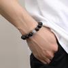 Tichiya Men's Pure Silver & Natural Obsidian Fu Bracelet - Trendy, High-End Retro Design