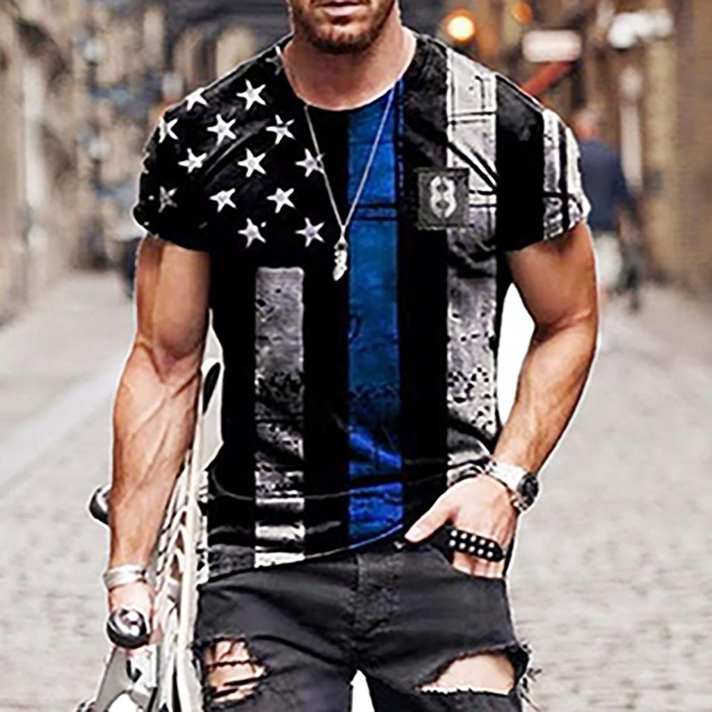 Herren Sommer Casual 3D gedruckt Kurzarm Rundhals Top T-Shirt Bluse