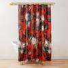 Cortina de ducha con diseño floral, color rosa oscuro, negro, rojo, verde, hojas, flores coloridas, mariposas, cortinas góticas para baño, decoración vintage para baño