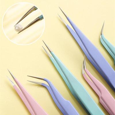 Pinzas de Acero Inoxidable con Punta Recta y Curva para Recoger Pegatinas de Uñas, Pedrería, Herramienta para Maquillaje, Pestañas, Pinza DIY