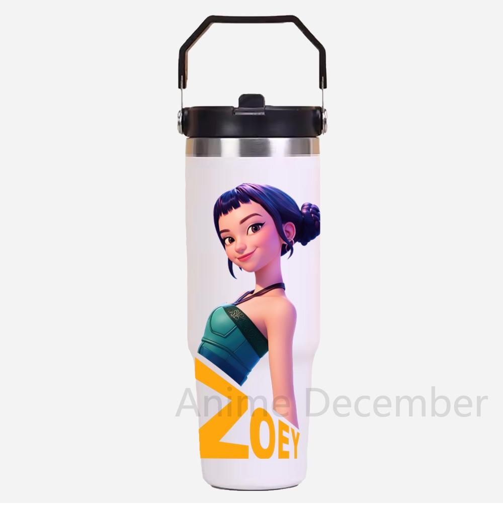 30Oz Anime K-Pop Large Capacity Portable Car Cup Stainless Steel Thermos Cup with Straw Handle Travel Sports Water Bottle Vacuum Flask