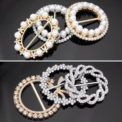 Luxury Brooches Crystal Pearl Clothing Corner Hem Waist Buckles Scarf Buckle Fashion Shirt T-shirt Fixed Holder Women Lady