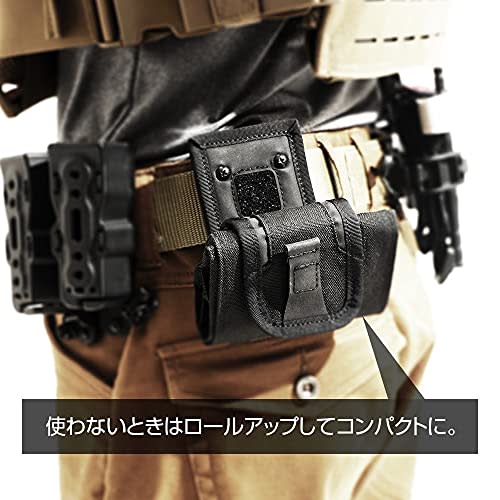 LayLax Compact Dump Pouch, Black, Foldable, Roll-Up, Lightweight, with Belt Clip and Drop Protection, Patch Base