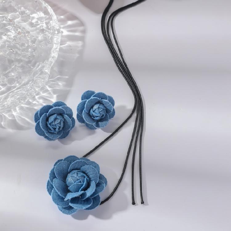 Statement Denims Blue Collar Bracelet Earrings Fashionable Jewelry Accessories Casual Party Wear Set for Women Girls
