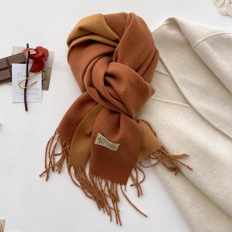 Double-sided solid color imitation cashmere scarf women's winter new thickened warm scarf student scarf shawl