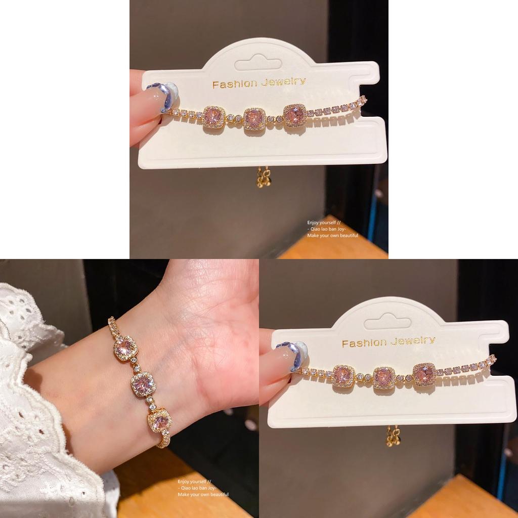 Light Luxe Copper Zircon Square Charm Bracelet For Fashionable Women Gift